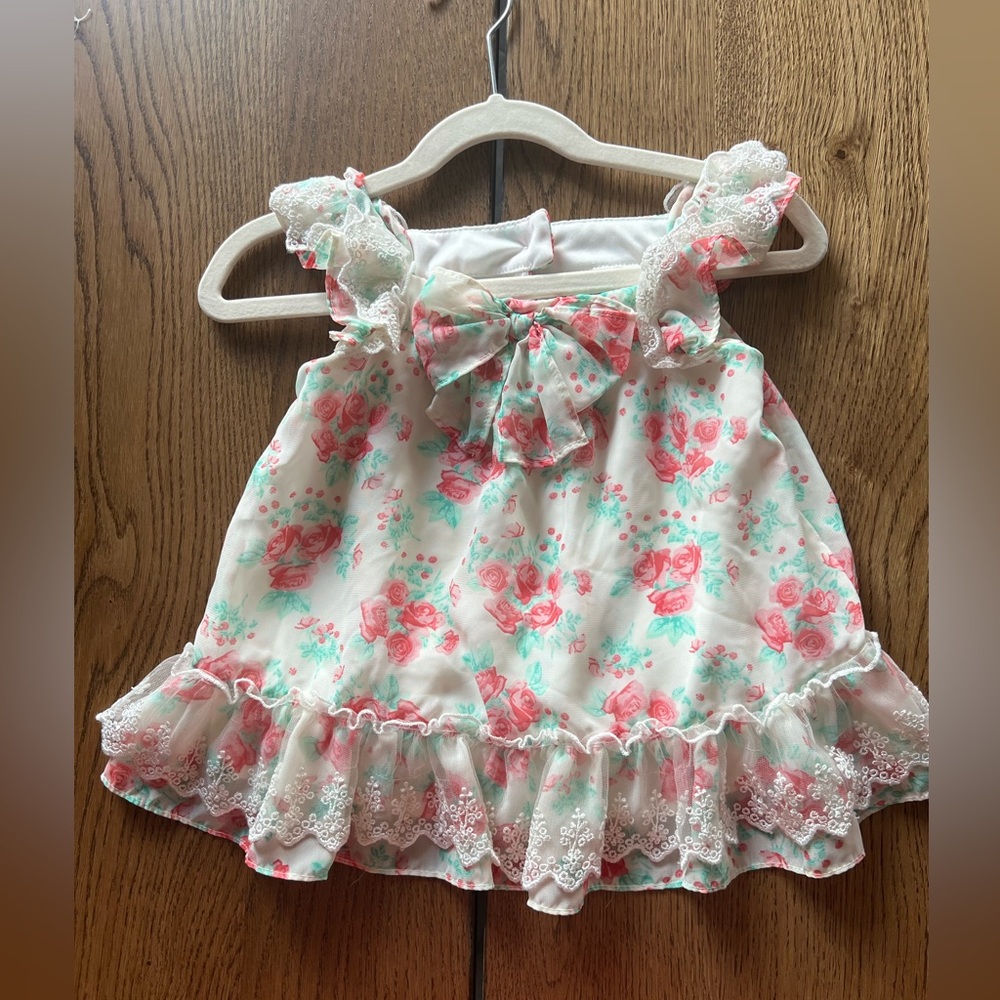 Rare Editions ivory blouse with Pink and Green Floral